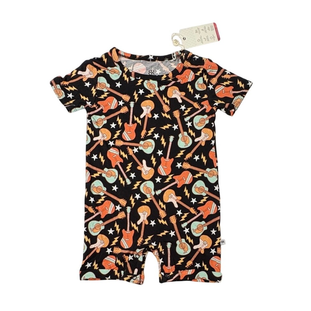 Bums & Roses Caught in Jam Romper Shorty 3T Black Music Guitars Whimsgoth Kids